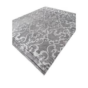 Tapis rectangulaire abstrait en laine et soie noué à la main Aurora Grey Black Pae-6171 pour salon, couloir, décoration de pièce, tapis puzzle - Product Image 2