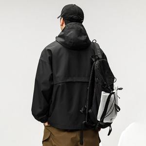 Bonne fermeture éclair poches capuche Style à la mode plein blanc Logo personnalisé imprimé haute qualité coupe-vent veste pour hommes - Product Image 4