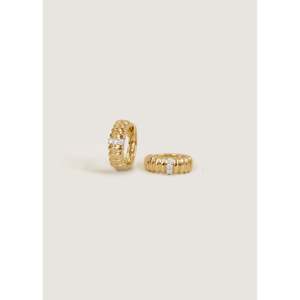 Solis Three Diamond Hoop <b>Earrings</b> with Ribbed Design - Product Image 1