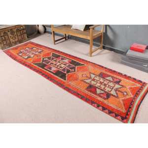 Tapis turc vintage 2,8x11,1 pieds, tapis persan Herki orange - Product Image 1