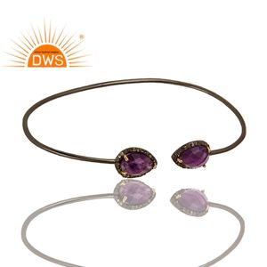 Último diseño hecho a mano 18K chapado en oro pavimentado natural diamante y amatista piedras preciosas brazalete personalizado joyería fabricante - Product Image 3