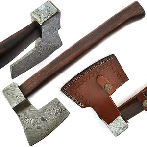 Jexmoo Custom 19.5" Damascus Steel Tomahawks Rosewood <b>Handle</b> with Leather Sheath Outdoor Gift Dad Handmade Industrial Grade - Product Image 1