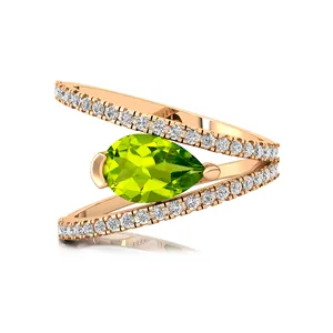 Кольца из натурального перидота и натуральных алмазов с грушистой огранкой, цельные кольца из 18-каратного золота, модные свадебные кольца, ювелирные украшения от ИНДИЙСКОГО Производителя