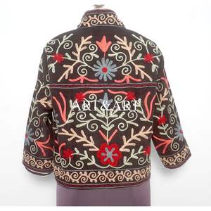 Handmade Unique Hand Embroidered 100% Cotton Cotrise <b>Jacket</b> for Women Full Sleeves <b>Mandarin</b> <b>Collar</b> Breathable Eco-Friendly - Product Image 1