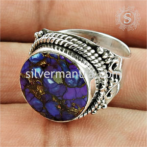 Top Selling Genuine Purple Copper Turquoise Gemstone <b>Ring</b> <b>Crafted</b> From 925 Solid Sterling Silver Dainty Promise Bohemian <b>Ring</b> - Product Image 2