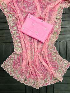 Nouveau fantaisie Designer Party Wear couleur rose meilleure qualité Georgette numérique imprimé Gota Pati papier travail au prix de gros Inde - Product Image 6