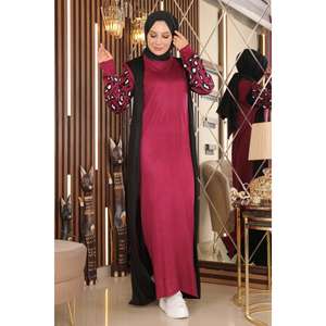 Robe longue décontractée 100 % coton à manches longues, motif tricoté, col carré, longueur maxi, techniques de crochet, motifs losanges, style hippie, translucide, taille XS - Product Image 3