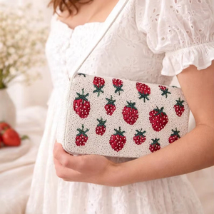 Bolso Bandolera Unisex de Lujo, Cuadrado, de Cuero Vacuno Genuino, con Cuentas Hechas a Mano y Diseño de Rosa, Superventas - Product Image 1