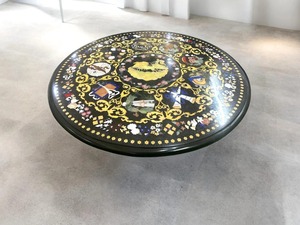 Forma redonda mármol negro incrustaciones sofá Centro mesa superior Floral Pietradura mediados de siglo arte moderno para el hogar y decoración del jardín muebles - Product Image 2