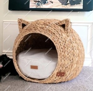 Professional Manufacturer Oval Shaped Water Hyacinth Pet House for CatCrafted Cushioned Crib Cozy Interior for Pet - Product Image 4