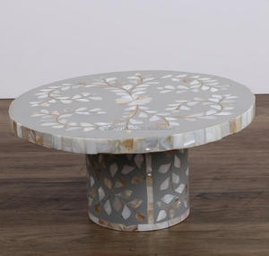 Soporte de pastel de nácar con incrustaciones de hueso redondo hecho a mano con patrón de hoja de flor multicolor para boda o uso doméstico - Product Image 5