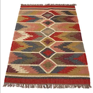 Bohemian Kilim Vintage Multi Color 100% Wool Jute Handmade Woven Carpet Wedding Event Decor Floor Area Hallway Embroidered Rug