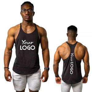 OEM por encargo de los hombres sólido rojo Stringer Tank Top Y Back Gym Workout Muscle Fit Personalizar Logo Crew Hem Hombres Deportes Estilo Casual - Product Image 4