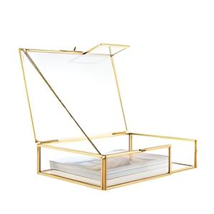 Joyero de latón y vidrio de diseño clásico Caja de embalaje de joyería de lujo personalizada Caja de brazalete y collar de anillo de 2 compartimentos - Product Image 2