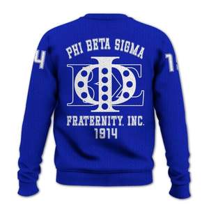 Phi Beta Sigma 1914 Suéter de punto acrílico Chenille Letras griegas Fraternidad Ropa Azul Sigma Suéter Sigma Beta Regalo - Product Image 3