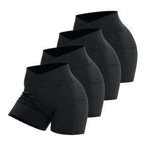 กางเกงออกกำลังกายขาสั้น2ชิ้นสำหรับผู้หญิงผ้าสแปนเด็กซ์คาดเอวสำหรับเข้ายิมผ้าสแปนเด็กซ์มีกระเป๋าด้านข้างลายพื้น - Product Image 6