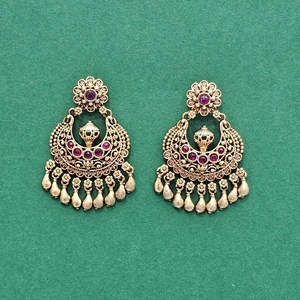 Antique South Indian Fashion Hoop Earrings Online Sale Export Quality with Matte Gold Plating - Product Image 1