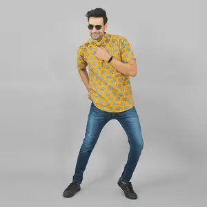 Camisa estampada de camello y elefante de algodón para hombre, estilo Kurta corto, precio al por mayor