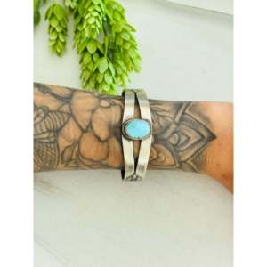 South Hill Turquoise & Sterling <b>Silver</b> <b>Cuff</b> <b>Bracelet</b> Handmade by Navajo Artists Fashion Accessory - Product Image 2