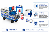 Ensemble de blocs de construction magnétiques Color Window : Voiture de police, scène de poste de police et de point de contrôle, circulation urbaine - Jouet éducatif STEM