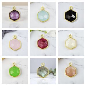 Conception personnalisée de pendentifs à breloque en pierres précieuses naturelles hexagonales pour collier à faire soi-même bijoux vente en gros de pendentifs en argent 925 faits à la main - Product Image 1