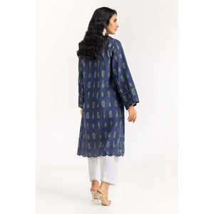 Chemise Jacquard Teinte Bleue pour Femme en Lin et Mousseline avec Logo Brodé et Dentelle, Tailles XL à 4XL, Vêtement Long pour Printemps Automne Y2K - Product Image 5