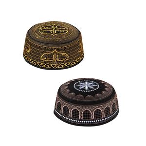 Gorros musulmanes de diseño étnico Kufi marrón liso gorros árabes con entrepierna de algodón de nailon para mezquita para ropa islámica - Product Image 5