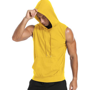 OEM personalizado hombres verano sin mangas gimnasio Sudadera con capucha de gran tamaño transpirable músculo 3D bordado XS tela francesa liso teñido sólido - Product Image 1
