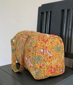 Handmade Eco-Friendly Large Capacity Cotton <b>Block</b> Print Mustard Floral Casual Weekender Duffle Bag Shopping/Travel/Gym <b>Yoga</b> Bag - Product Image 4
