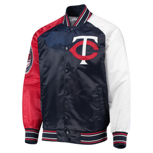 Minnesota <b>Varsity</b> Satin Raglan <b>Jacket</b> Navy/Red Full-Snap <b>Vintage</b> College Letterman Baseball Silk Embroidered Dyed <b>Varsity</b> <b>Jacket</b> - Product Image 5