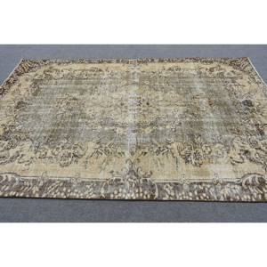 Alfombra de área turca vintage de 6x9 pies, beige y marrón diseño clásico de retazos, rectángulo de lana grande con respaldo de látex para habitación de adolescentes - Product Image 3