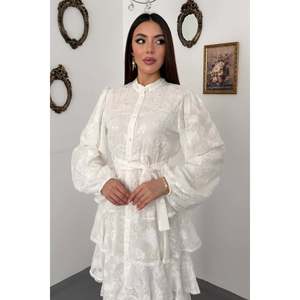 Vestido Largo Blanco con Volantes - Blanco - Product Image 3