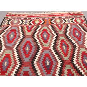 Tapis turc 5,3 x 9,1 pieds, grand tapis vintage, tapis en laine à imprimé animal rouge et bleu - Product Image 4
