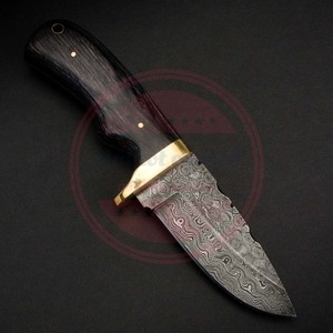 Cuchillo desollador de acero de Damasco hecho a mano \ desollador de calidad premium con hoja fija y mango de madera - Product Image 2