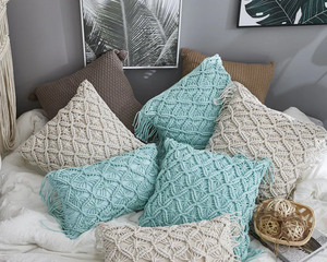 Hand-woven Tassel <b>Throw</b> Pillow,handmade <b>Knit</b> Textured Cushion,macrame Pillow Stuffed with Core - Product Image 1