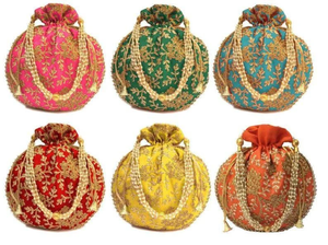 Bolso de Mano con Asa de Perlas Bordadas, Bolso de Mujer, Bolso Potli con Cordón para Boda, Bolsos de Boda, Bolso Potli Étnico Indio, Bolso Potli de Diseñador - Product Image 6