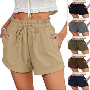 Pantalones cortos informales de verano para mujer, cintura alta, elásticos, transpirables, holgados, Color sólido, los últimos modelos de moda para gimnasio - Product Image 1