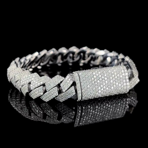 12mm Colorless Moissanite Diamond Three Row Iced Out Hip Hop Miami Cuban Link Chain In 925 <b>Silver</b> <b>Men</b> Fashion At Wholesale Price - Product Image 1