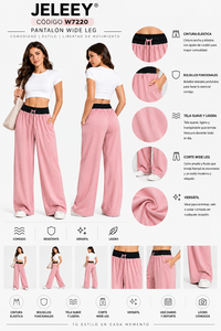 Pantalones Anchos de Cintura Alta JELEEY, Cintura Elástica, Color Sólido, Ropa Deportiva Casual para Mujer, Spandex/Poliéster, Secado Rápido, Talla S - Product Image 1