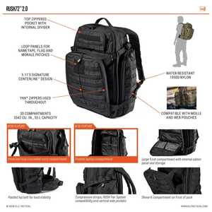 Black Pro Series Tactical Backpack Waterproof Assault Training, Hiking & Gym Adjustable 25- 45L Unisex All Terrain <b>Rucksack</b> - Product Image 4