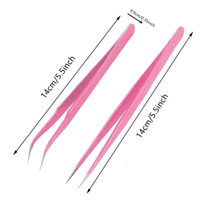 Pinzas de extensión de pestañas de cejas de acero inoxidable personalizadas profesionales Juego de herramientas de punta inclinada puntiaguda - Product Image 3