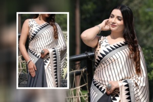 Saree en satin de soie traditionnel indien exclusif Sari imprimé numérique élégant pour mariage de mariée pour les fêtes d'été d'hiver de Boutique - Product Image 2