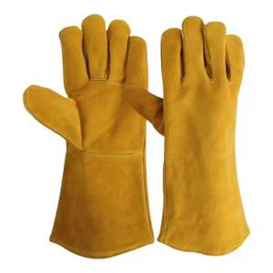 Guantes de cuero de vaca dividido para soldadura, construcción, bomberos, seguridad para trabajadores con Material reflectante ignífugo - Product Image 1