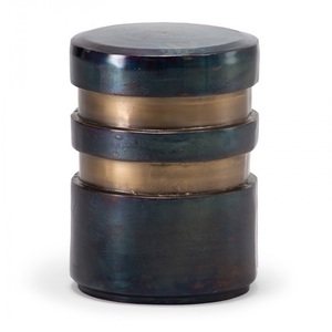 Tabouret latéral en métal plaqué fait à la main en aluminium coulé Tabouret d'appoint rond en incrustation d'os Console pour salon et chambre à coucher - Product Image 1