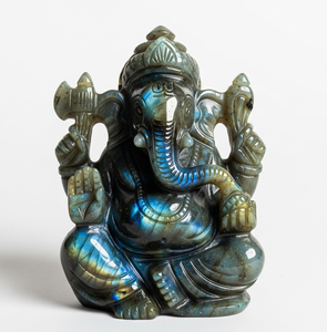 รูปปั้นพระพิฆเนศแกะสลักด้วยมือรูปปั้นหัตถกรรมอินเดียแกะสลักของขวัญธุรกิจหินอัญมณีกึ่งมีค่าหินคริสตัลรักษา - Product Image 1