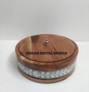เครื่องอุ่นอาหารทำจากไม้รูปทรงกลมสำหรับภาชนะใส่อาหารหม้อร้อนดีไซน์โบราณ - Product Image 2
