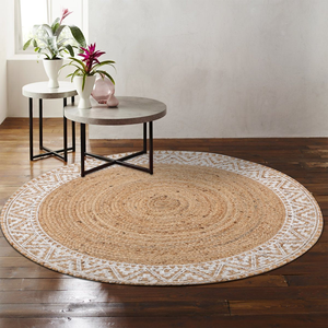 Llamativa alfombra redonda de yute con estampado tribal con fibras naturales negras llamativas para un étnico, a precios al por mayor. - Product Image 5