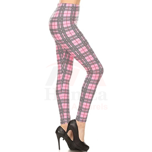 กางเกงเลกกิ้งโยคะลายตารางสีชมพูเอวสูงดีไซน์180 GSM น้ำหนักเบาผ้ายืดเลกกิ้งโยคะออกแบบได้ตามต้องการ - Product Image 5
