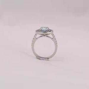 Bague de fiançailles double halo demi-éternité avec diamant cultivé en laboratoire rond bleu avec dernière bague de fiançailles en diamant cultivé Tiney Lab - Product Image 2