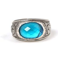 Bague pour homme en argent sterling 925 avec pierre d'aquamarine bleue ovale naturelle facettée, sertie en clos, idéale pour un cadeau